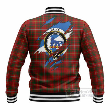 Bruce Clan Crest In Me Tartan Baseball Jacket Scotland Flag Style