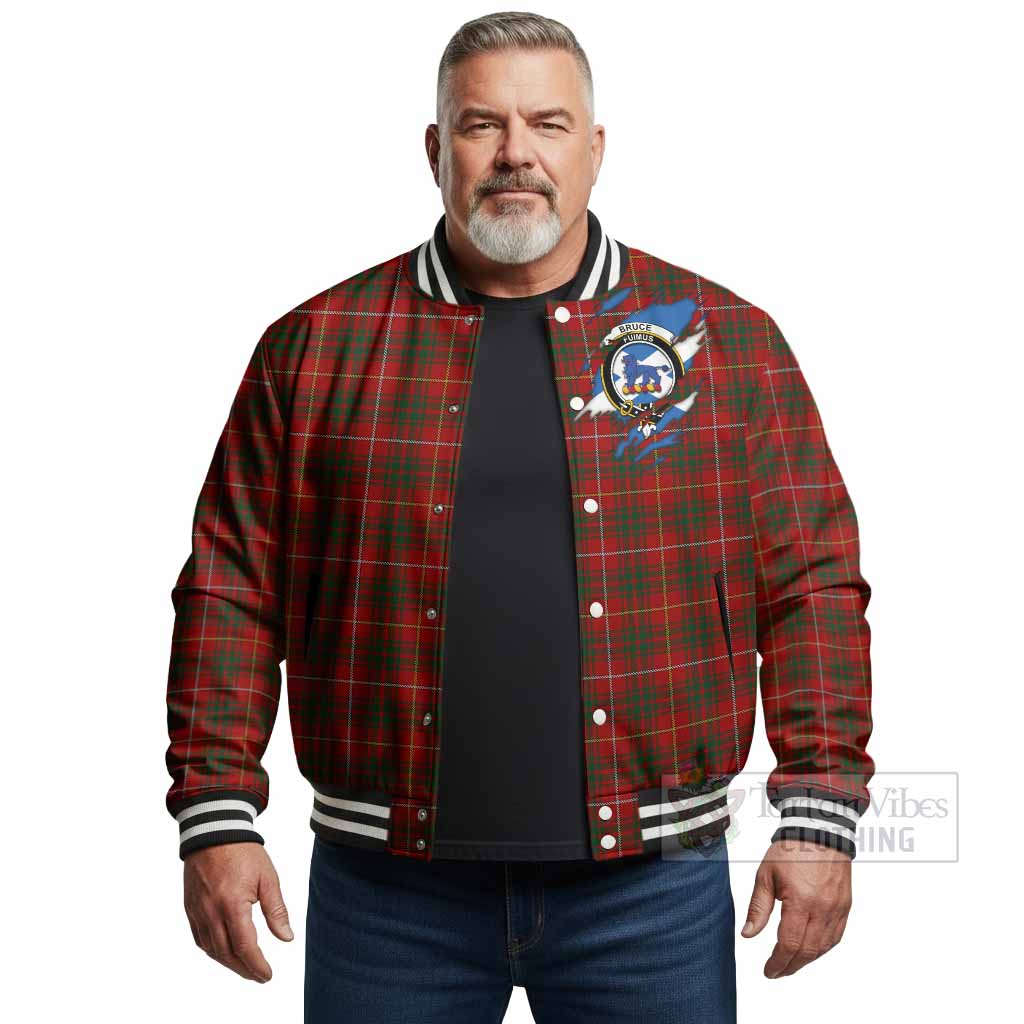 Bruce Clan Crest In Me Tartan Baseball Jacket Scotland Flag Style