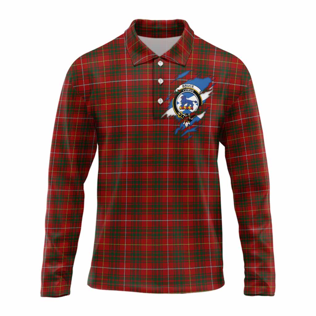 Bruce Clan Crest In Me Tartan Long Sleeve Polo Shirt Scotland Flag Style