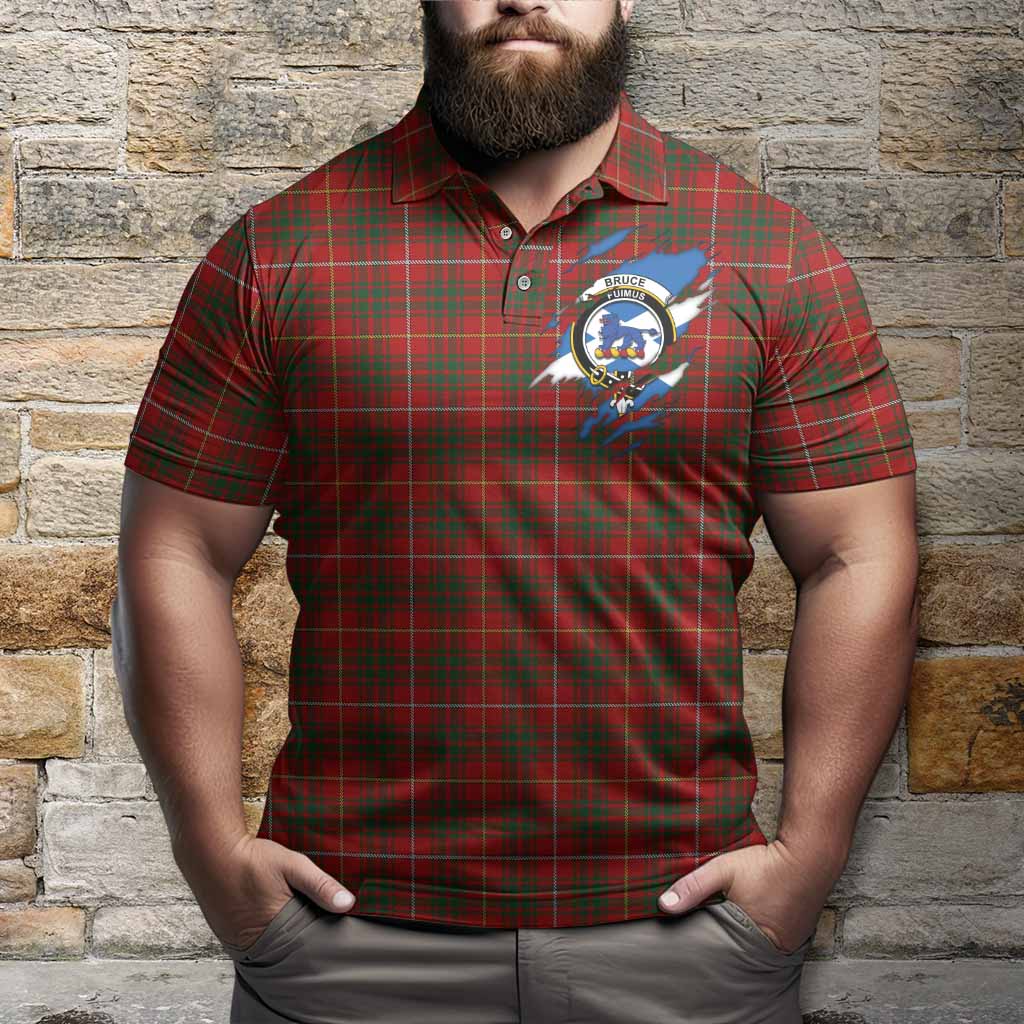 Bruce Clan Crest In Me Tartan Polo Shirt Scotland Flag Style