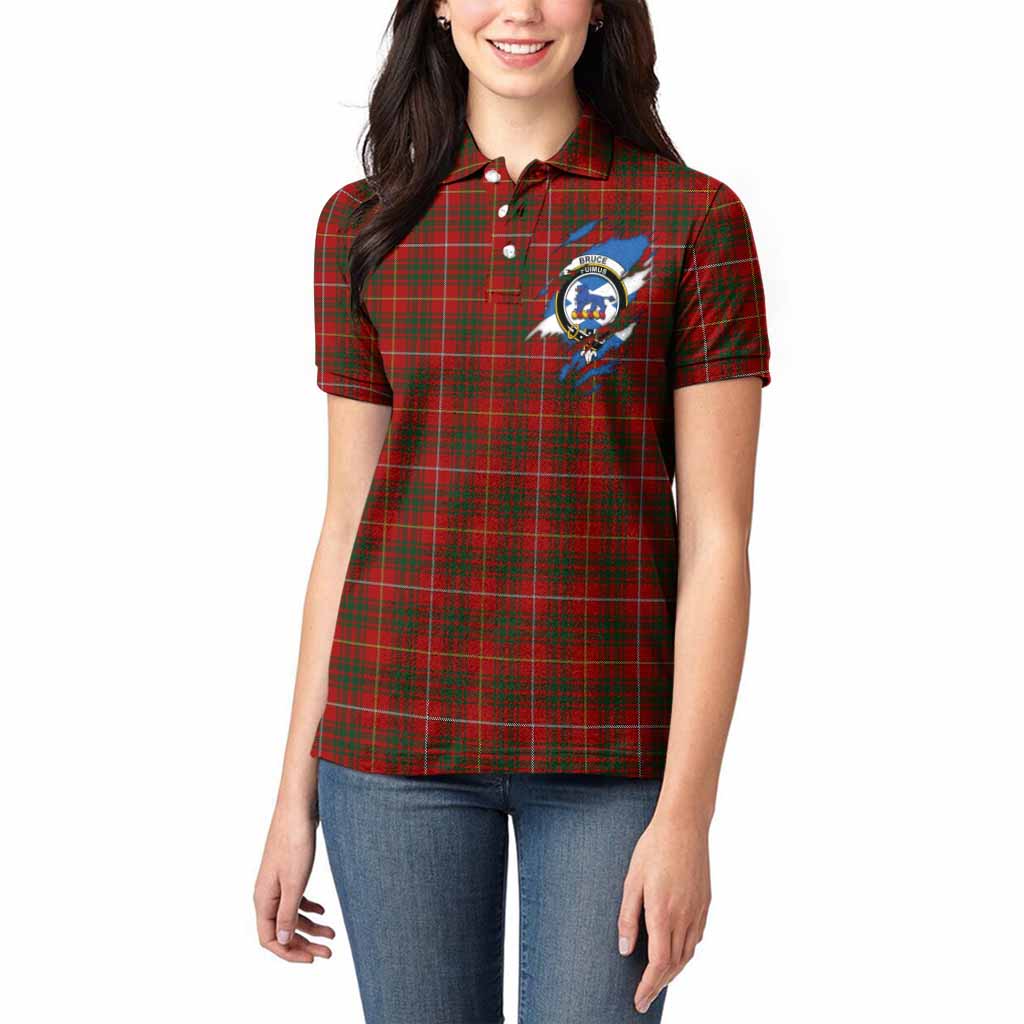 Bruce Clan Crest In Me Tartan Women Polo Shirt Scotland Flag Style