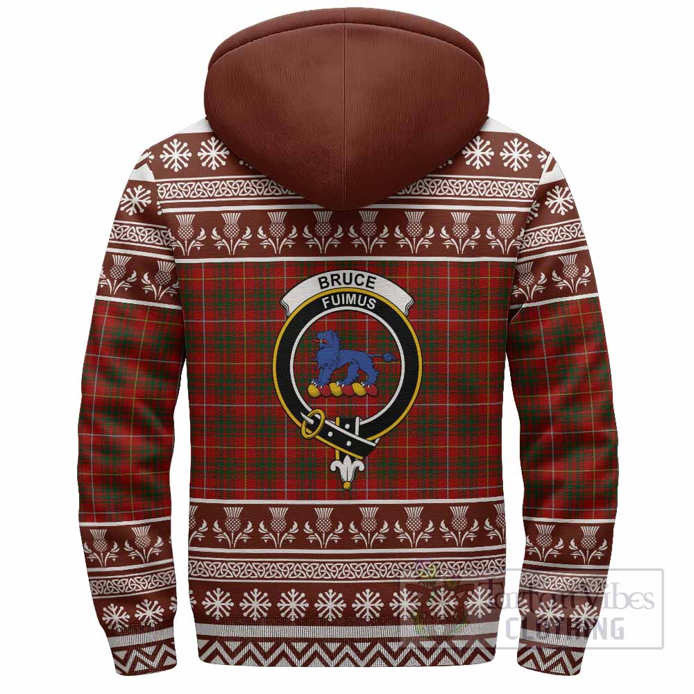Bruce Clan Tartan Christmas Fleece Hoodie with Family Crest - Tartan Vibes Clothing