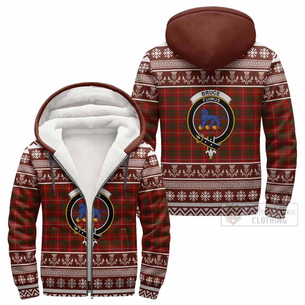 Bruce Clan Tartan Christmas Fleece Hoodie with Family Crest - Tartan Vibes Clothing