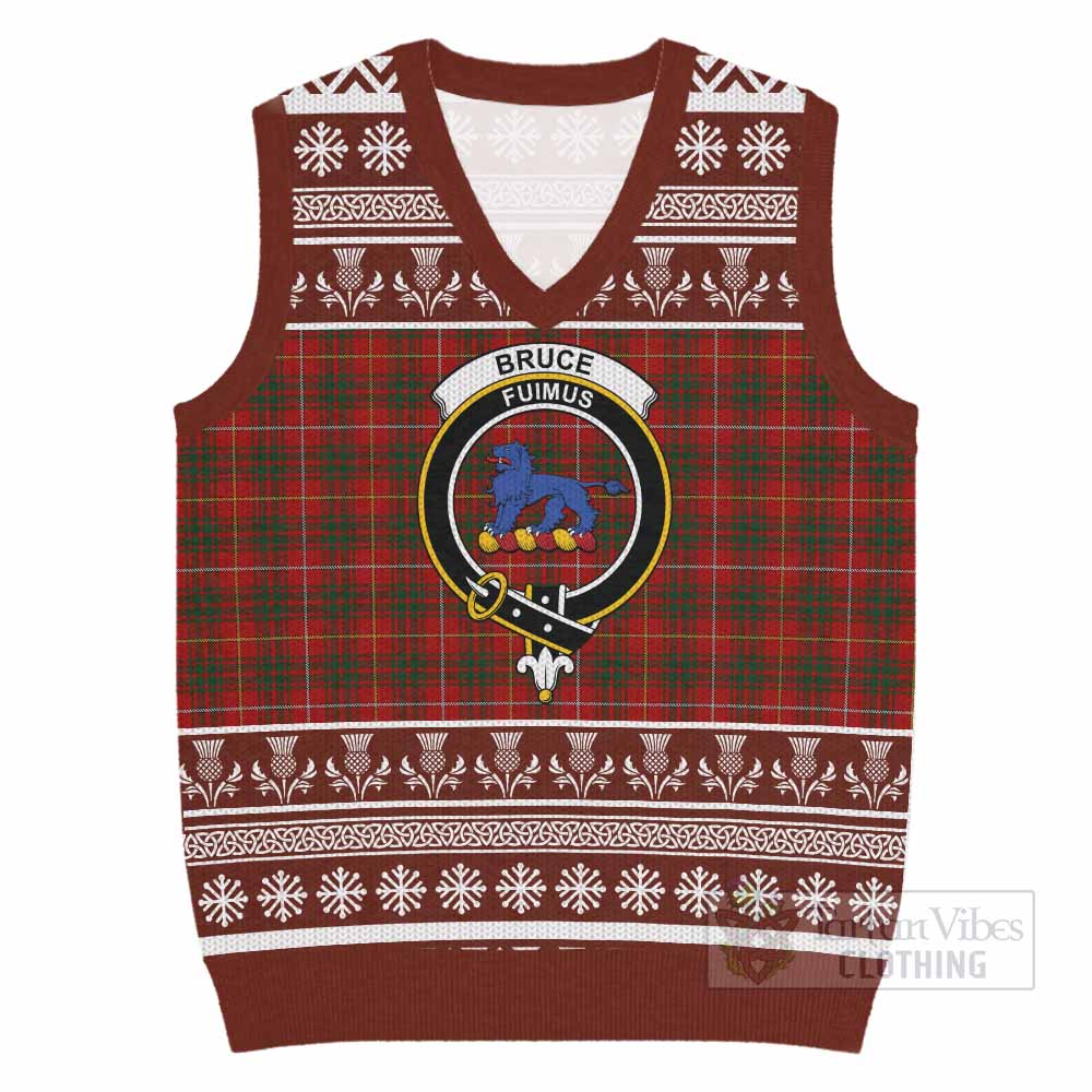 Bruce Clan Tartan Christmas Knitted V-Neck Vest with Family Crest - Tartan Vibes Clothing