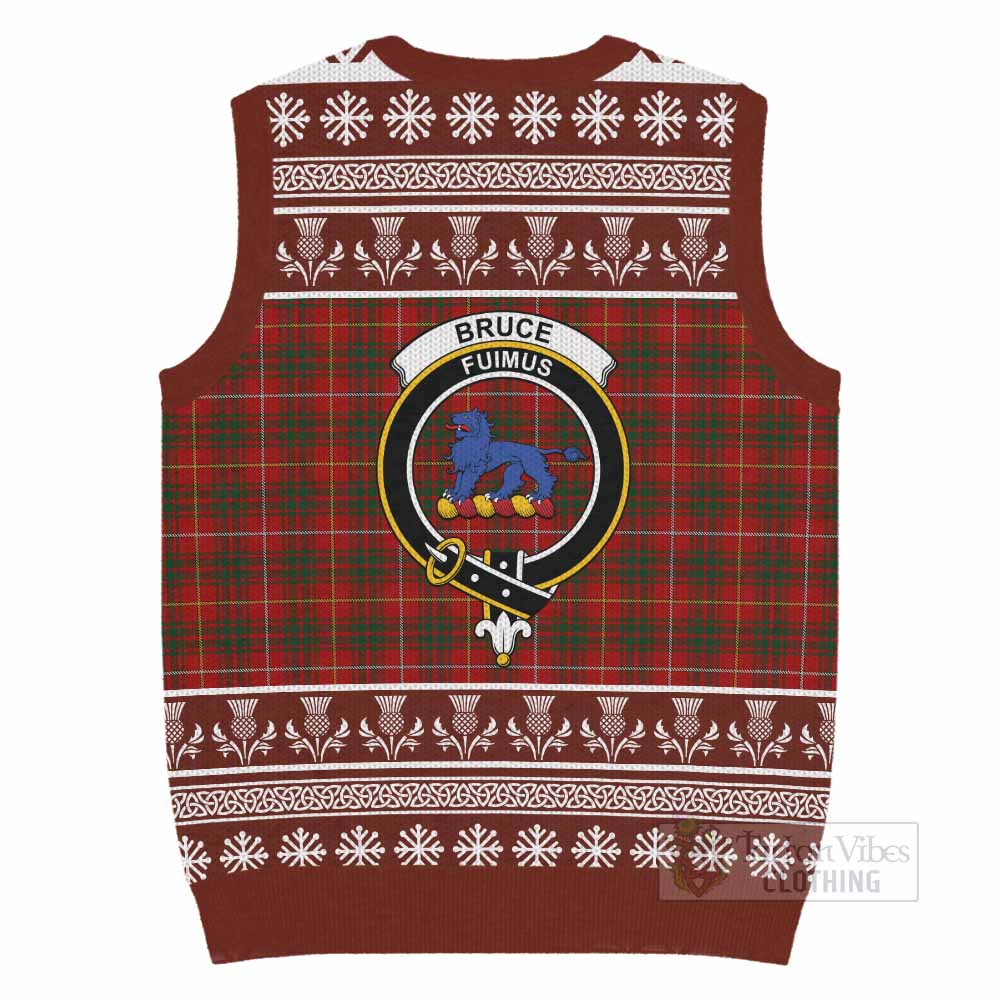 Bruce Clan Tartan Christmas Knitted V-Neck Vest with Family Crest - Tartan Vibes Clothing