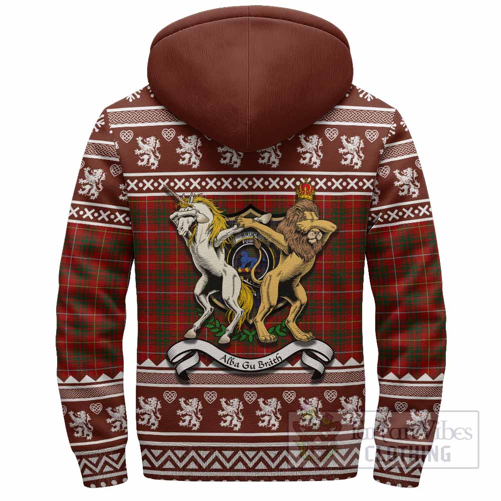 Bruce Clan Tartan Crest Christmas Fleece Hoodie Coat of Arms Funny Style - Tartan Vibes Clothing