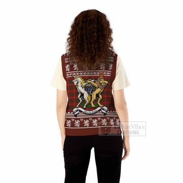 Bruce Clan Tartan Crest Christmas Knitted V-Neck Vest Coat of Arms Funny Style