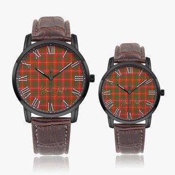 Bruce County Canada Tartan Personalized Your Text Leather Trap Quartz Watch Wide Type Black Case With Brown Leather Strap - Tartanvibesclothing