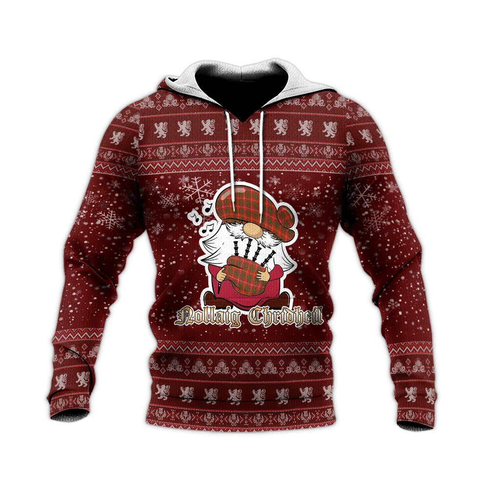 Bruce County Canada Clan Christmas Knitted Hoodie with Funny Gnome Playing Bagpipes - Tartanvibesclothing