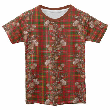 Bruce County Canada Tartan Kid T-shirt Seamless Scottish Thistle Flowers