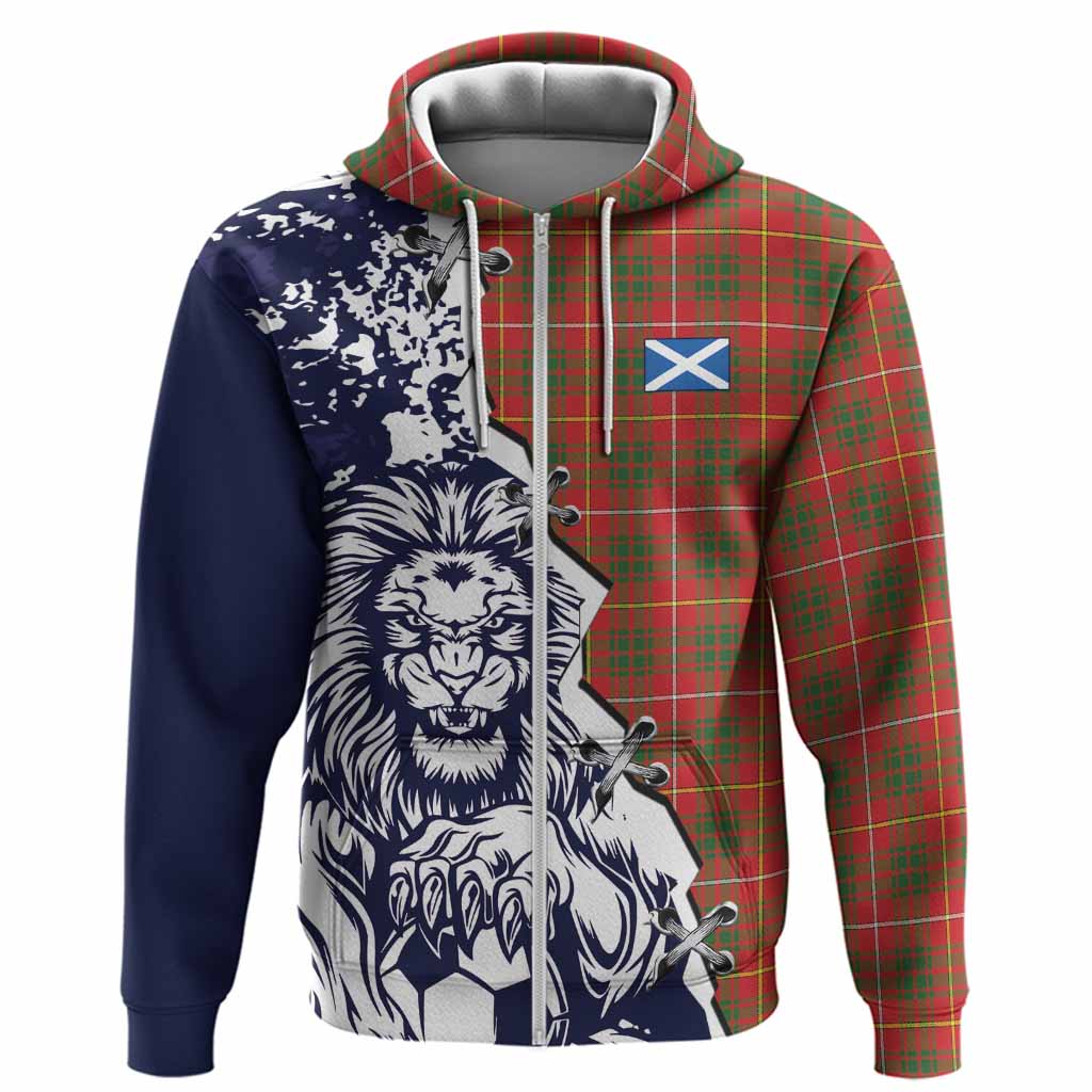 Bruce County Canada Tartan Scottish Hoodie Angry Lion With Soccer Ball Style