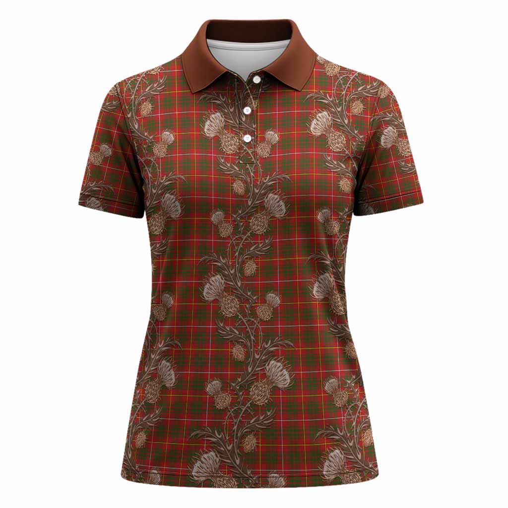 Bruce County Tartan Women Polo Shirt Seamless Scottish Thistle Flowers