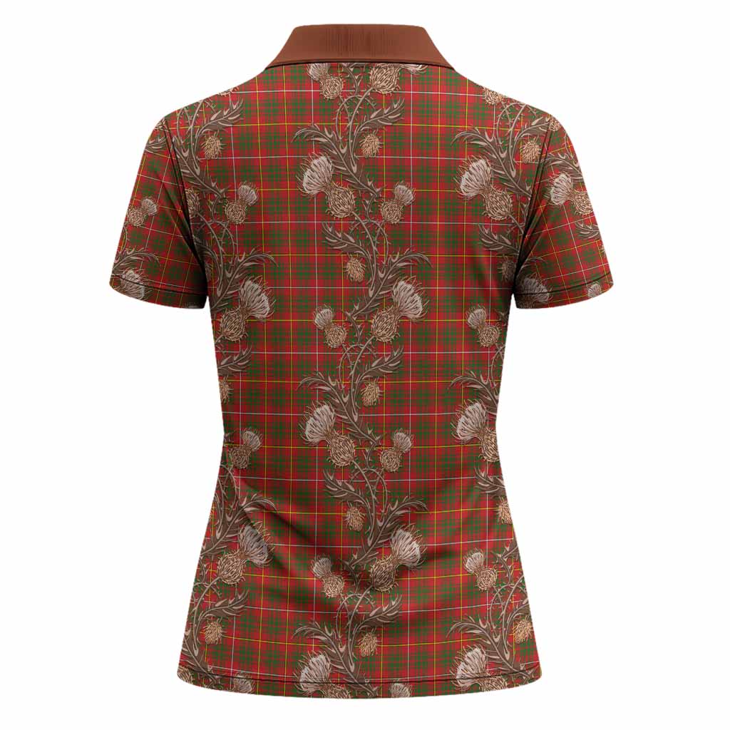 Bruce County Tartan Women Polo Shirt Seamless Scottish Thistle Flowers