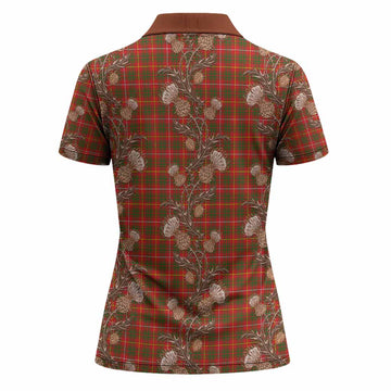 Bruce County Tartan Women Polo Shirt Seamless Scottish Thistle Flowers