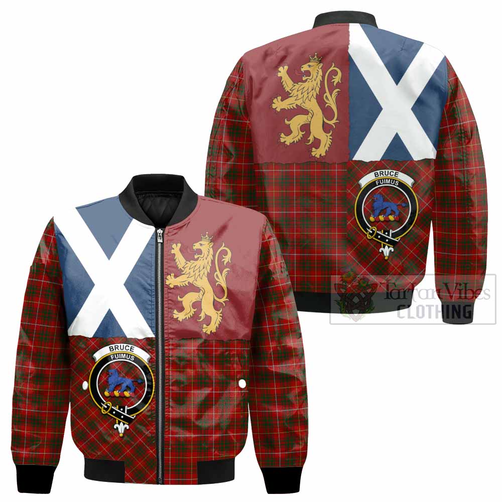 Bruce Crest Tartan Bomber Jacket with Lion Rampant Saltire Style