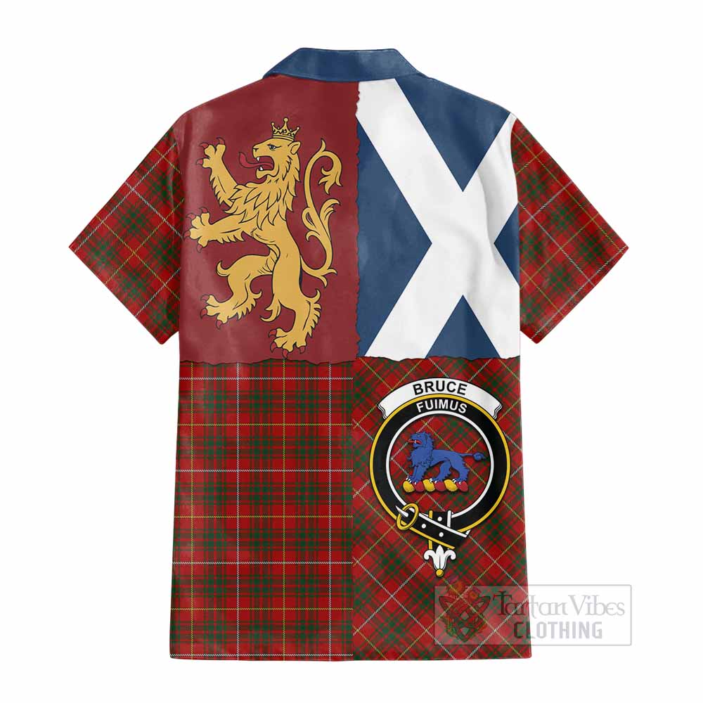 Bruce Crest Tartan Cotton Hawaiian Shirt with Lion Rampant Saltire Style - Tartan Vibes Clothing