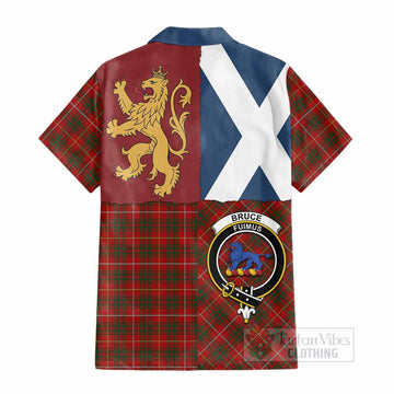 Bruce Crest Tartan Cotton Hawaiian Shirt with Lion Rampant Saltire Style