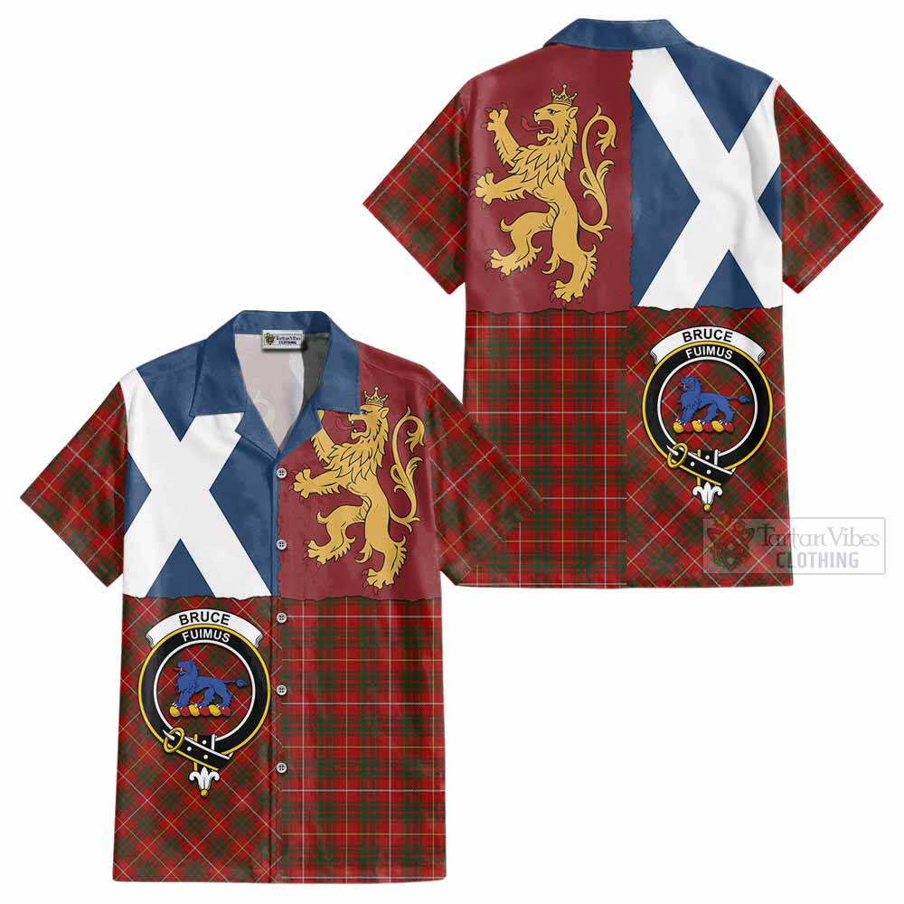 Bruce Crest Tartan Cotton Hawaiian Shirt with Lion Rampant Saltire Style - Tartan Vibes Clothing