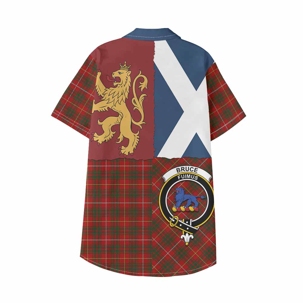 Bruce Crest Tartan Kid Hawaiian Shirt with Lion Rampant Saltire Style - Tartan Vibes Clothing
