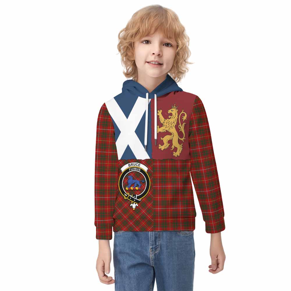 Bruce Crest Tartan Kid Hoodie with Lion Rampant Saltire Style - Tartan Vibes Clothing
