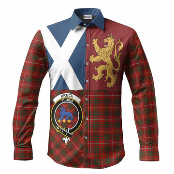 Bruce Crest Tartan Long Sleeve Button Shirts with Lion Rampant Saltire Style