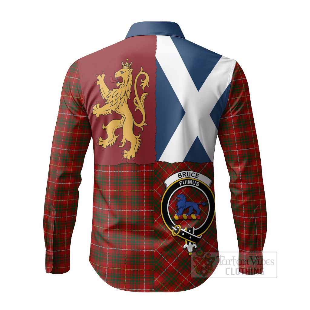 Bruce Crest Tartan Long Sleeve Button Shirts with Lion Rampant Saltire Style