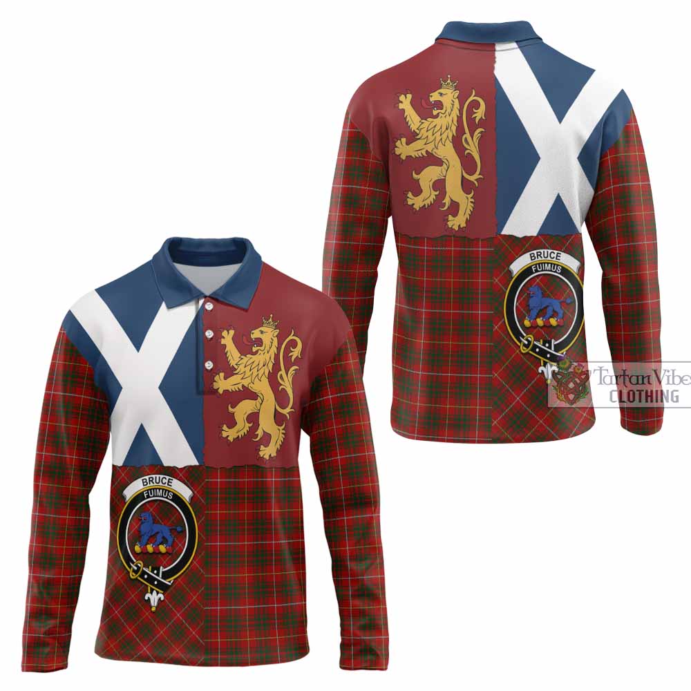 Bruce Crest Tartan Long Sleeve Polo Shirt with Lion Rampant Saltire Style