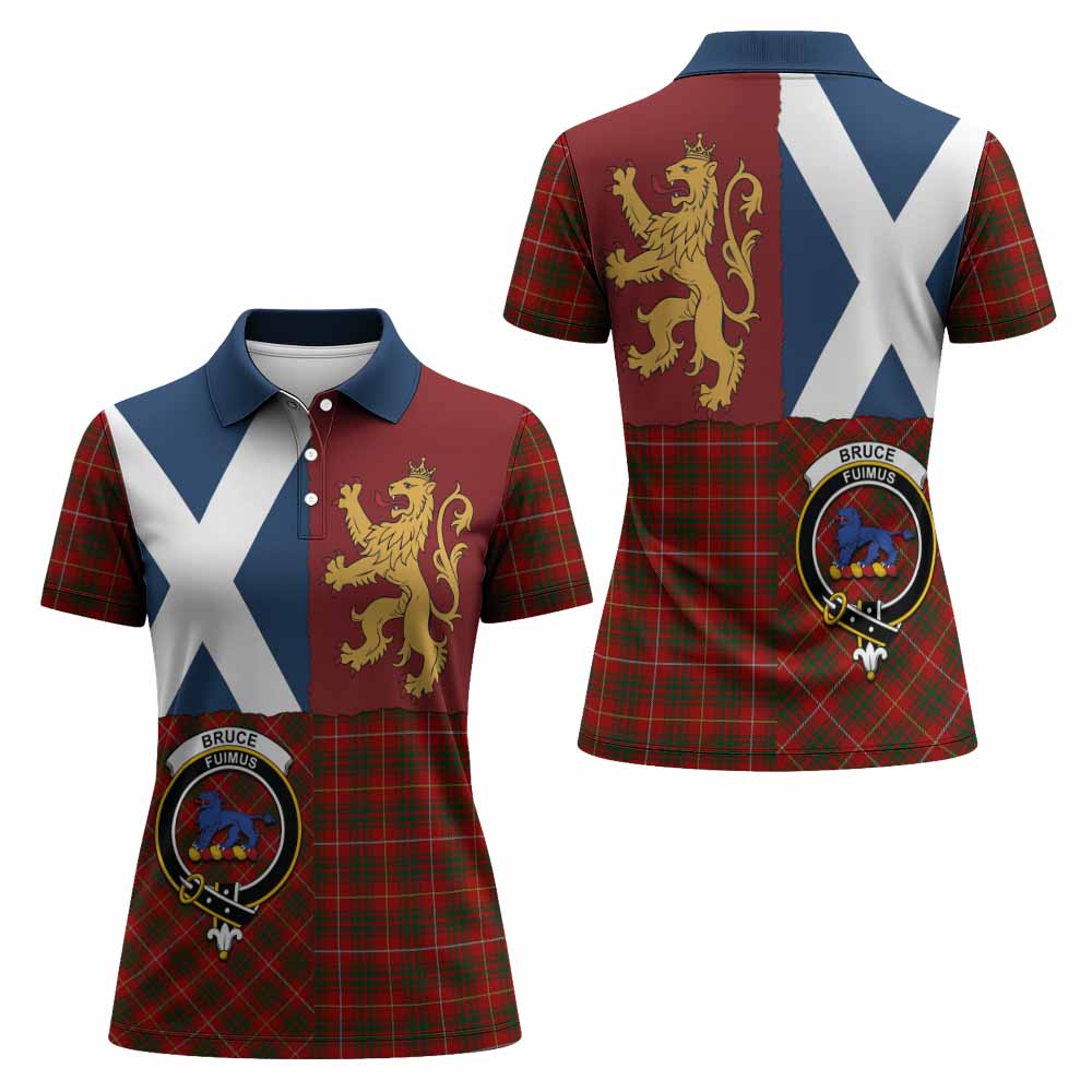 Bruce Crest Tartan Women Polo Shirt with Lion Rampant Saltire Style