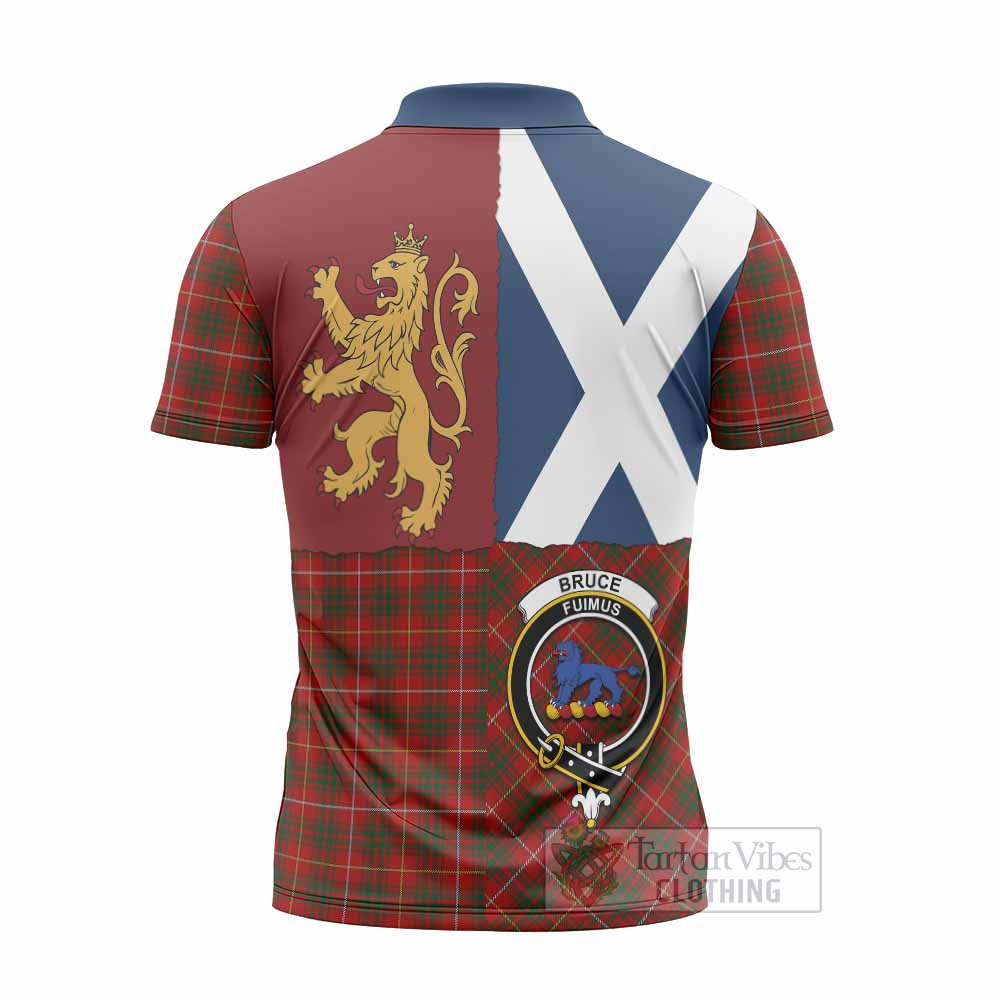 Bruce Crest Tartan Zipper Polo Shirt with Lion Rampant Saltire Style
