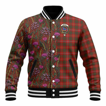 Bruce Family Crest Tartan Baseball Jacket Scottish Thistle Flower Pattern Half Style