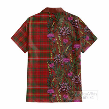 Bruce Family Crest Tartan Cotton Hawaiian Shirt Scottish Thistle Flower Pattern Half Style - Tartan Vibes Clothing