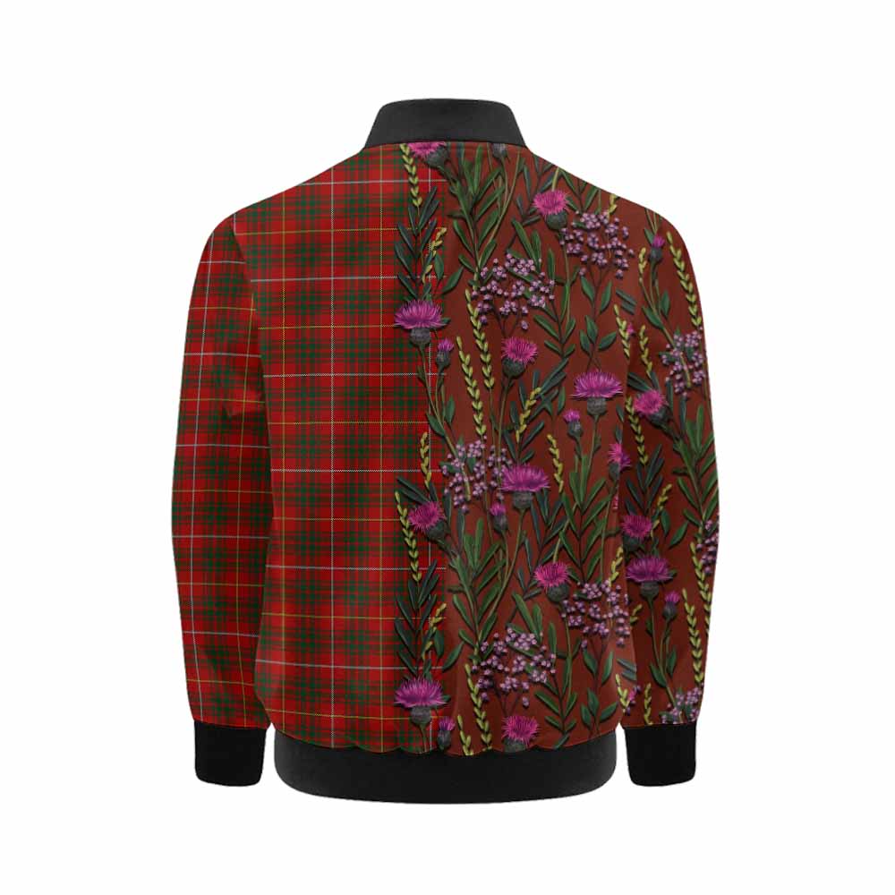 Bruce Family Crest Tartan Kid Bomber Jacket Scottish Thistle Flower Pattern Half Style - Tartan Vibes Clothing