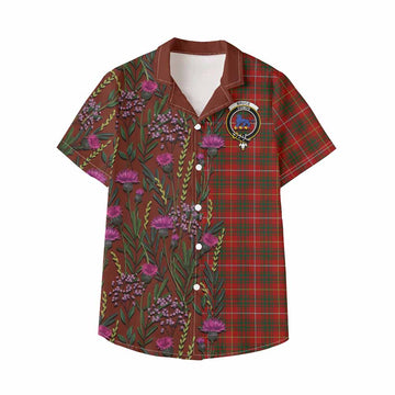 Bruce Family Crest Tartan Kid Hawaiian Shirt Scottish Thistle Flower Pattern Half Style