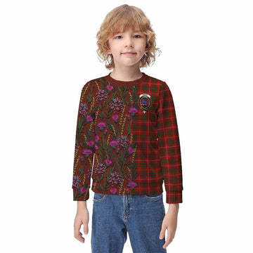 Bruce Family Crest Tartan Kid Knitted Sweatshirt Scottish Thistle Flower Pattern Half Style