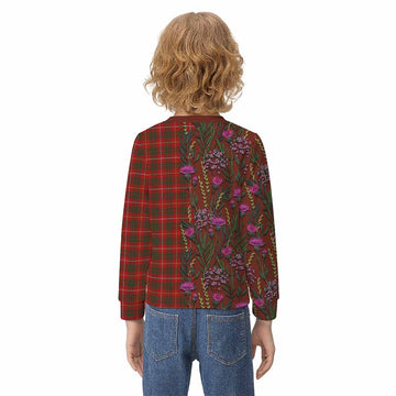 Bruce Family Crest Tartan Kid Knitted Sweatshirt Scottish Thistle Flower Pattern Half Style
