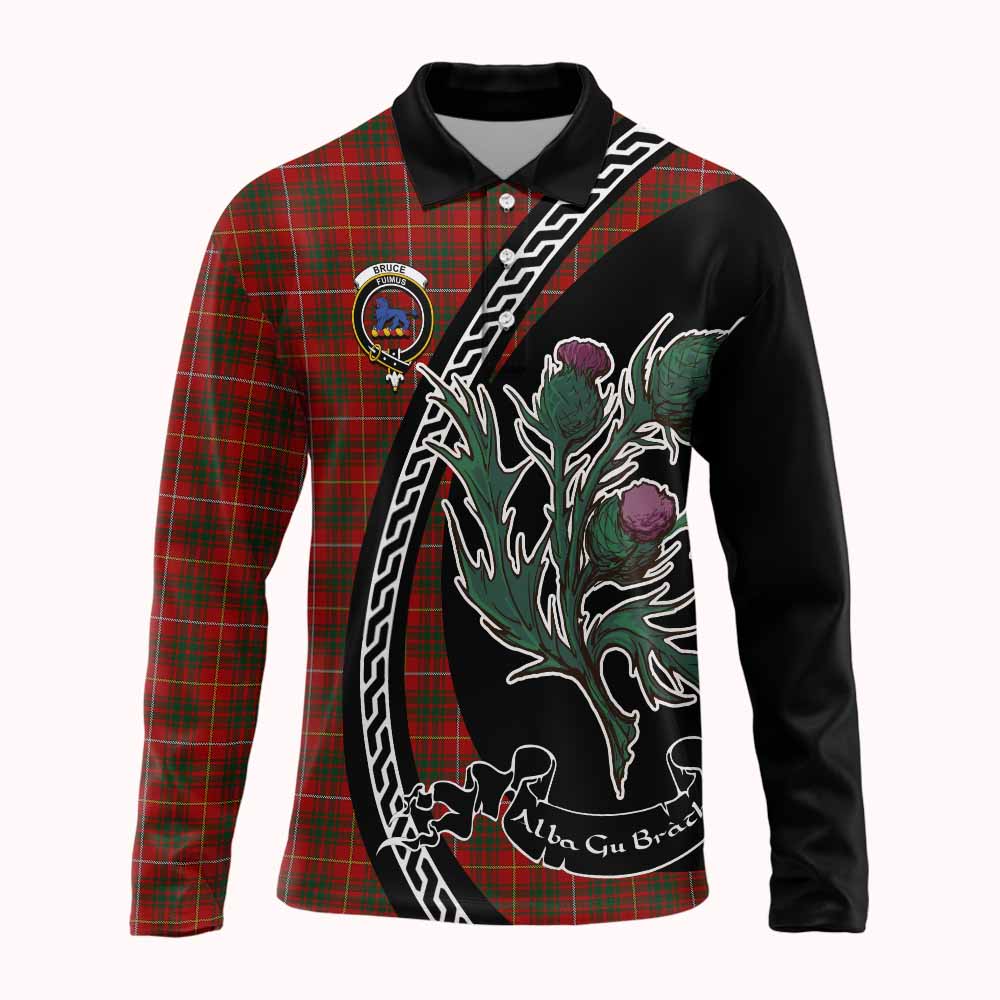Bruce Family Crest Tartan Long Sleeve Polo Shirt Alba Thistle Inspired - Tartan Vibes Clothing