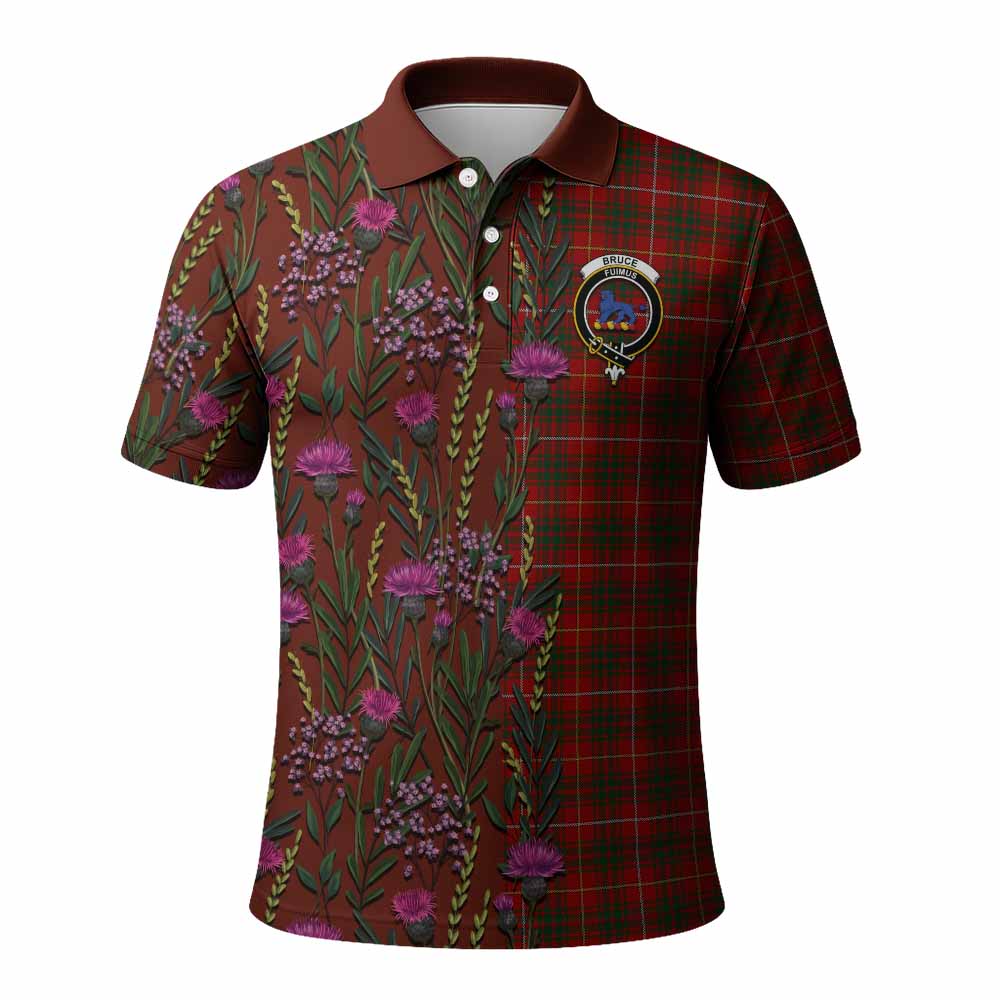 Bruce Family Crest Tartan Polo Shirt Scottish Thistle Flower Pattern Half Style - Tartan Vibes Clothing