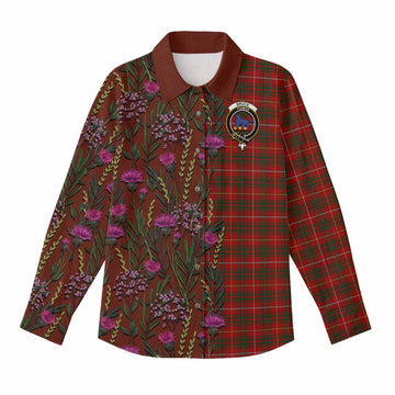 Bruce Family Crest Tartan Women Casual Shirt Scottish Thistle Flower Pattern Half Style - Tartan Vibes Clothing