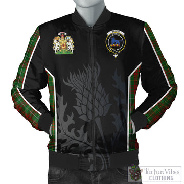Bruce Hunting Tartan Bomber Jacket with Family Crest and Scottish Thistle Vibes Sport Style