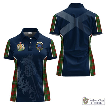 Bruce Hunting Tartan Women's Polo Shirt with Family Crest and Scottish Thistle Vibes Sport Style