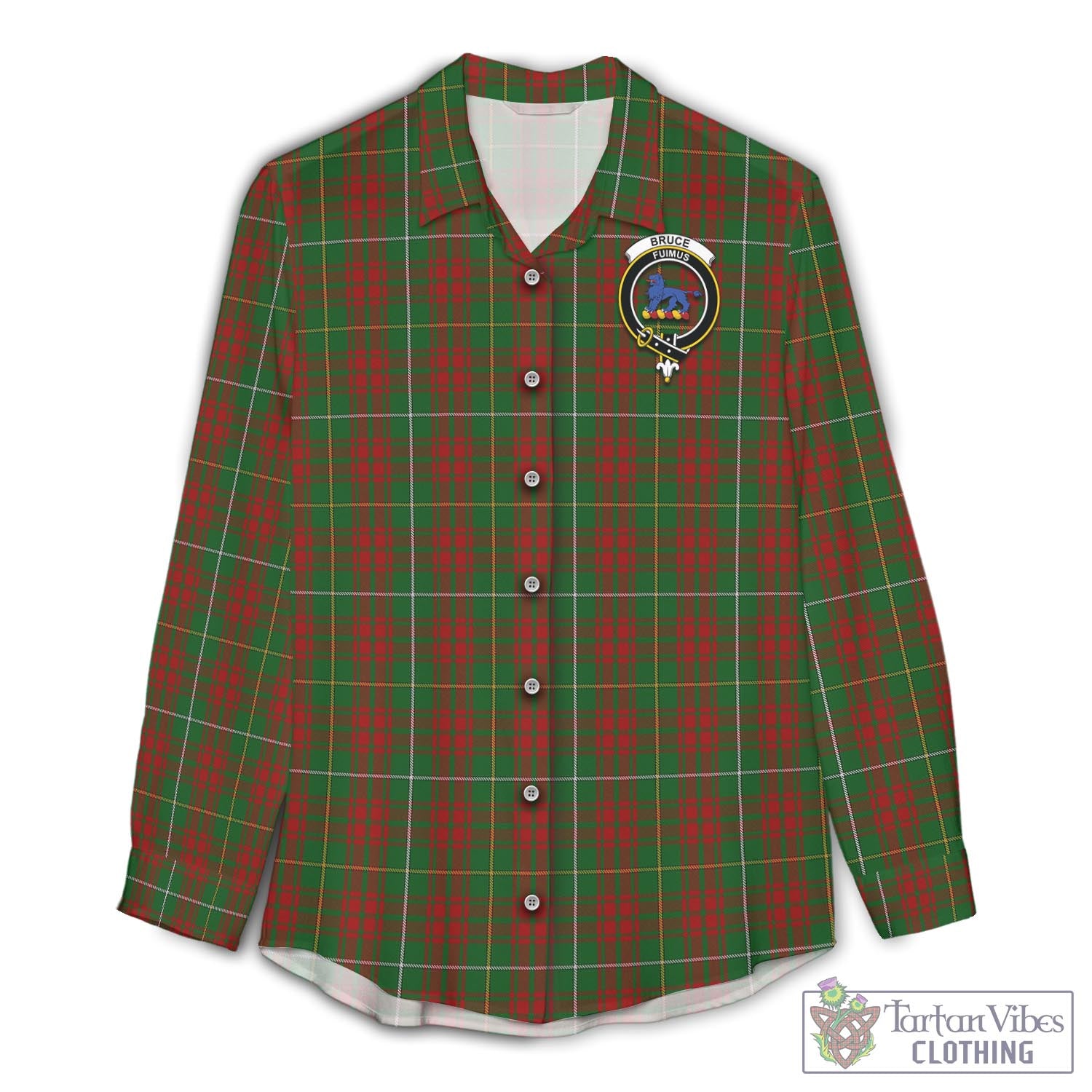 Tartan Vibes Clothing Bruce Hunting Tartan Womens Casual Shirt with Family Crest