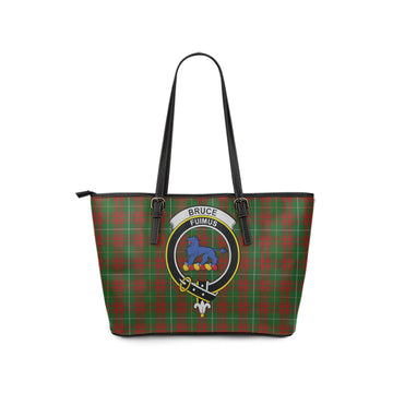 Bruce Hunting Tartan Leather Tote Bag with Family Crest