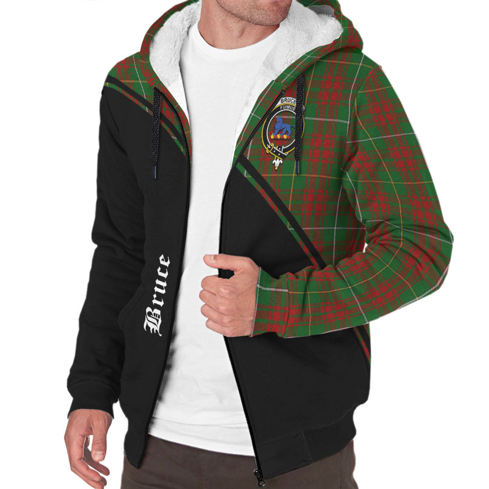 Bruce Hunting Tartan Sherpa Hoodie with Family Crest Curve Style Unisex - Tartanvibesclothing