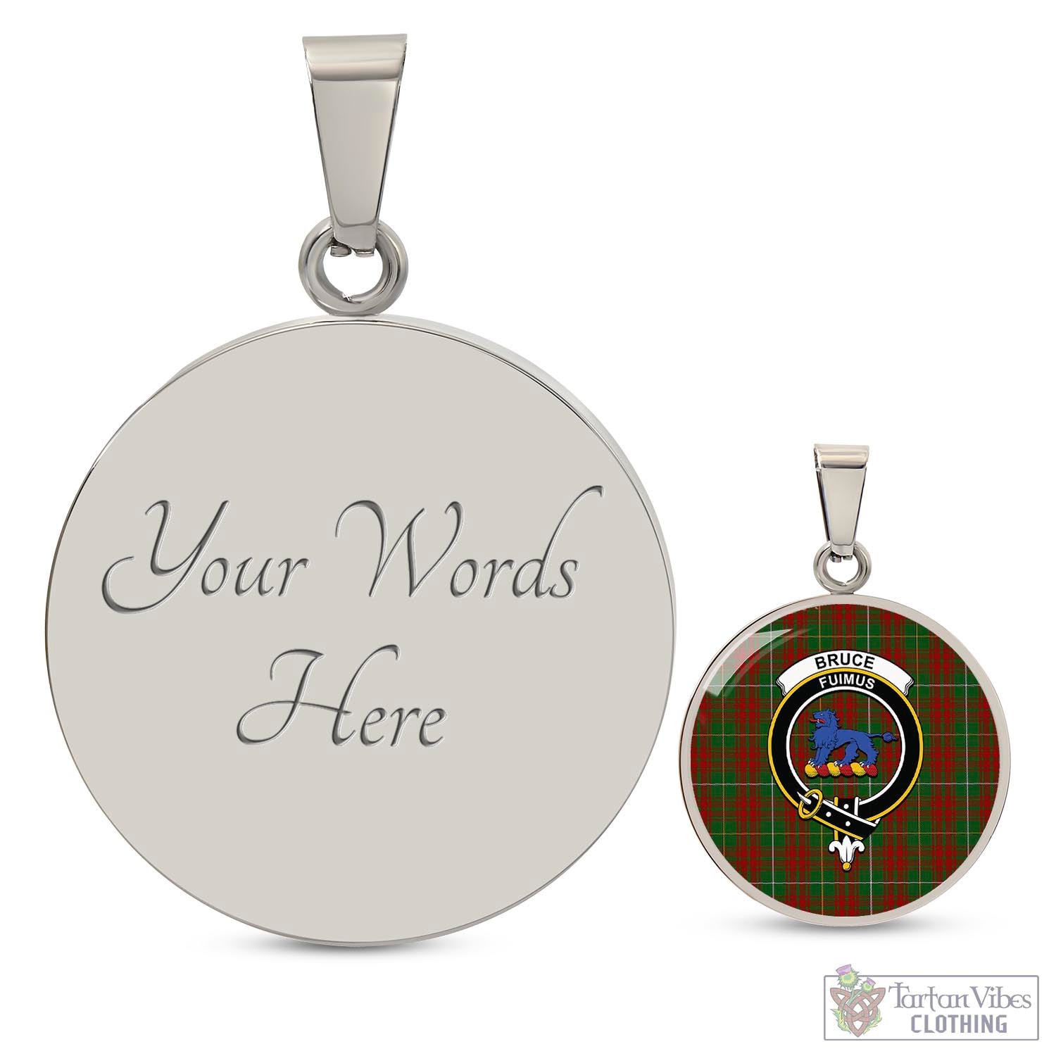 Tartan Vibes Clothing Bruce Hunting Tartan Circle Necklace with Family Crest