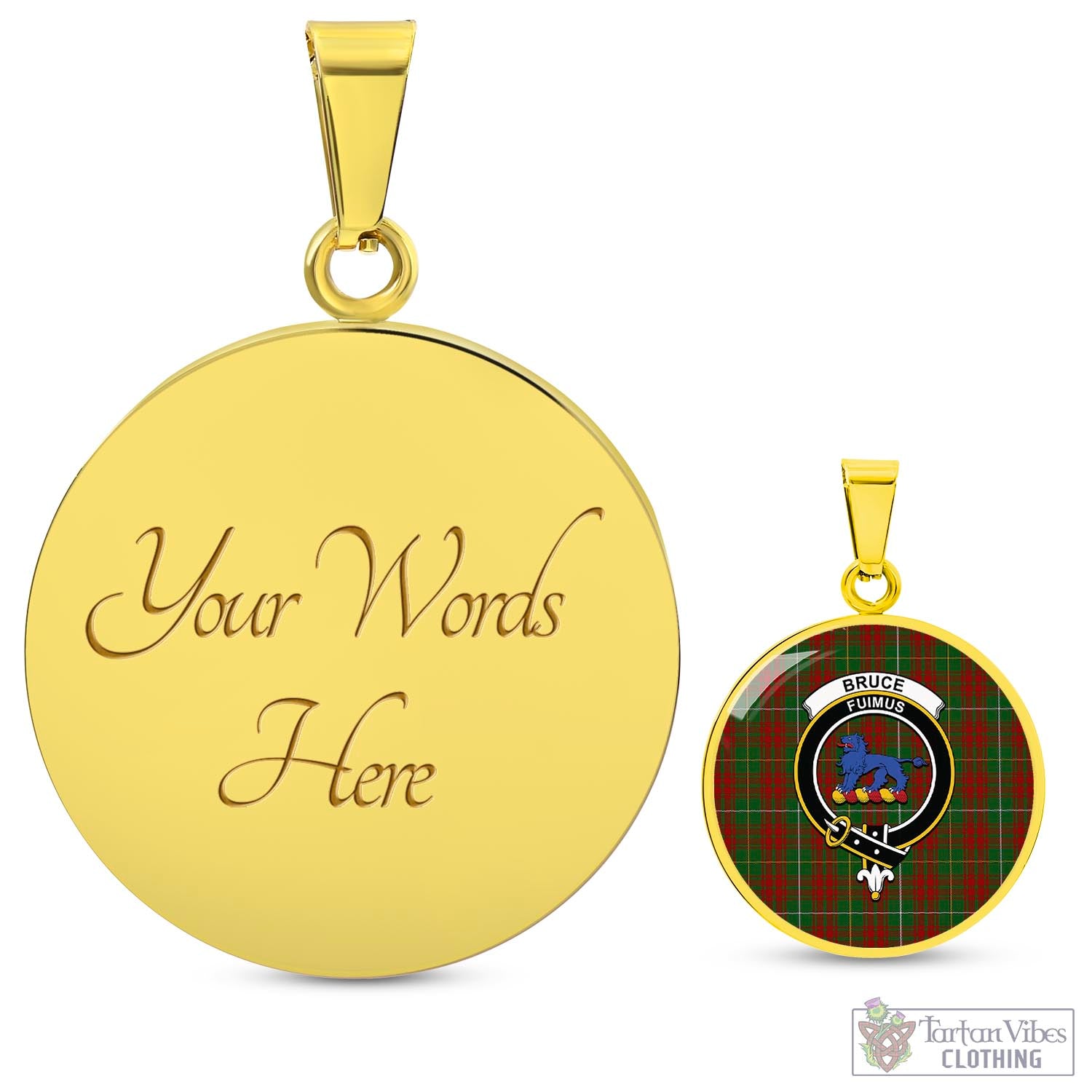 Tartan Vibes Clothing Bruce Hunting Tartan Circle Necklace with Family Crest