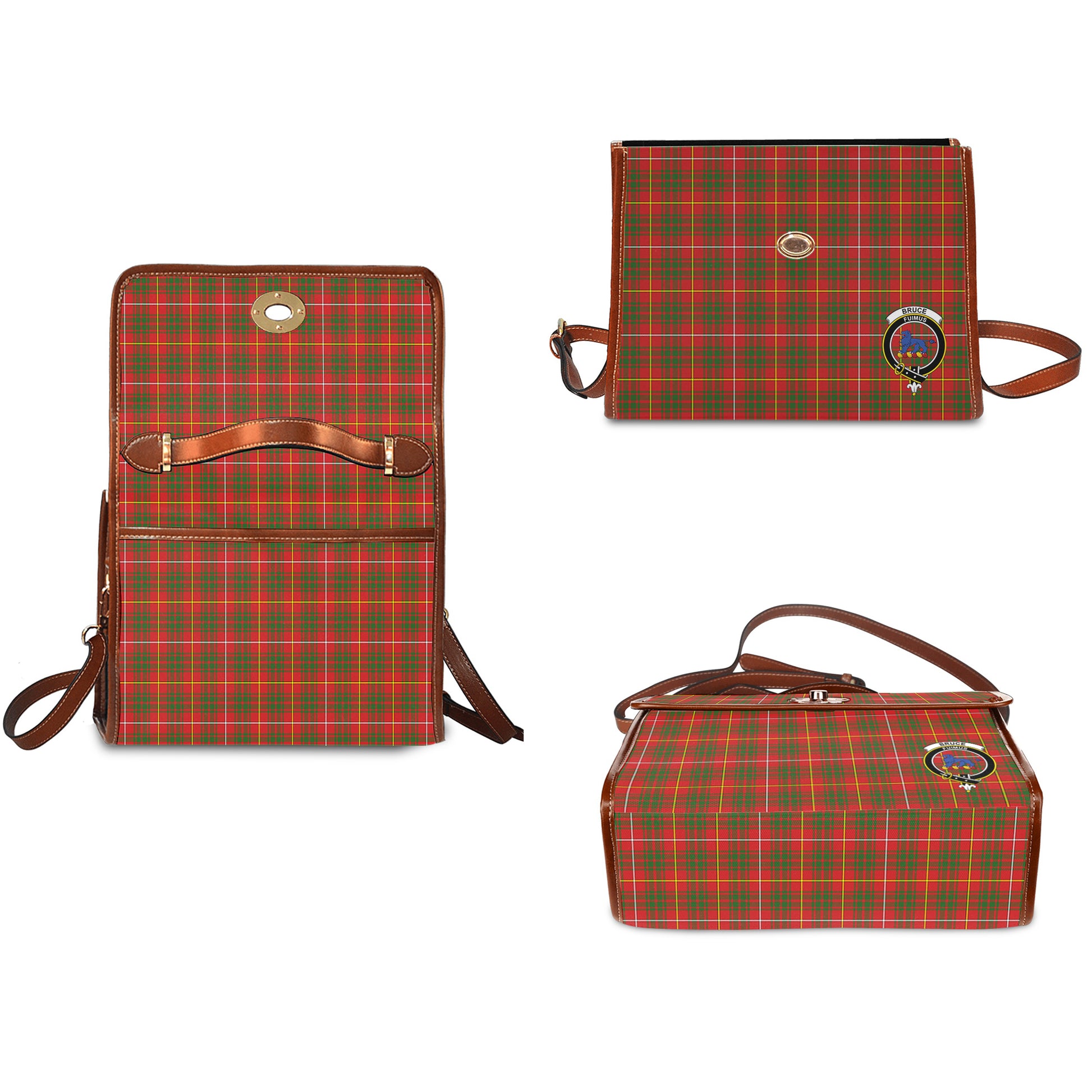 Bruce Modern Tartan Leather Strap Waterproof Canvas Bag with Family Crest - Tartanvibesclothing
