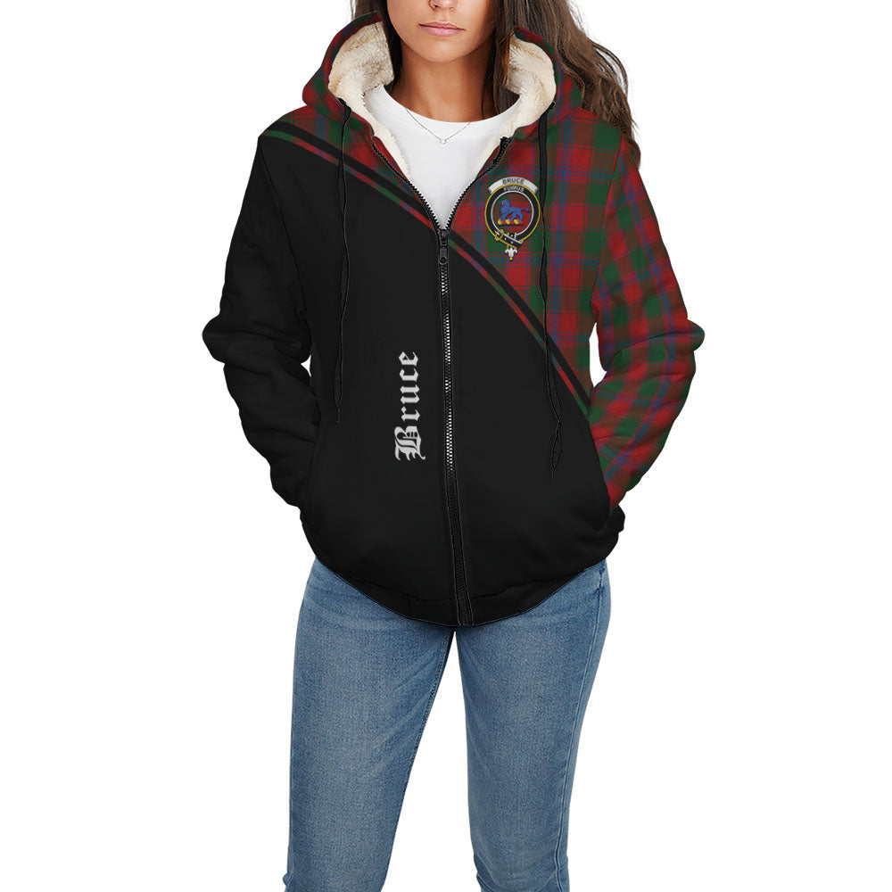 Bruce Old Tartan Sherpa Hoodie with Family Crest Curve Style - Tartanvibesclothing