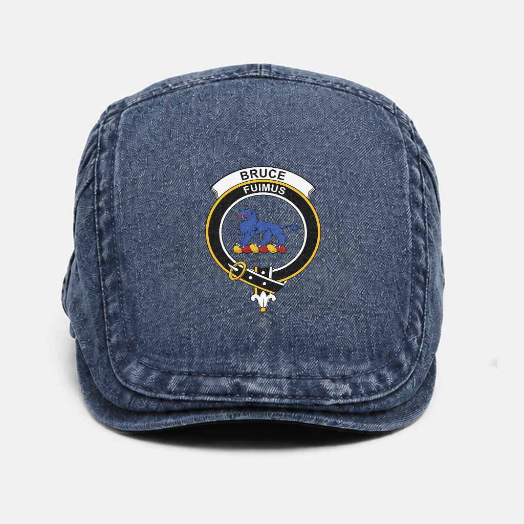 Bruce Scottish Clan Crest Washed Flat Cap - Unisex Jeff Cap One Size (Adjustable) Dark Blue - Tartan Vibes Clothing
