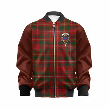 Bruce Tartan Accent Kid Bomber Jacket with Family Crest