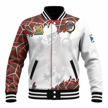 Bruce Tartan Baseball Jacket with Family Crest and Lion Rampant Grunge Style